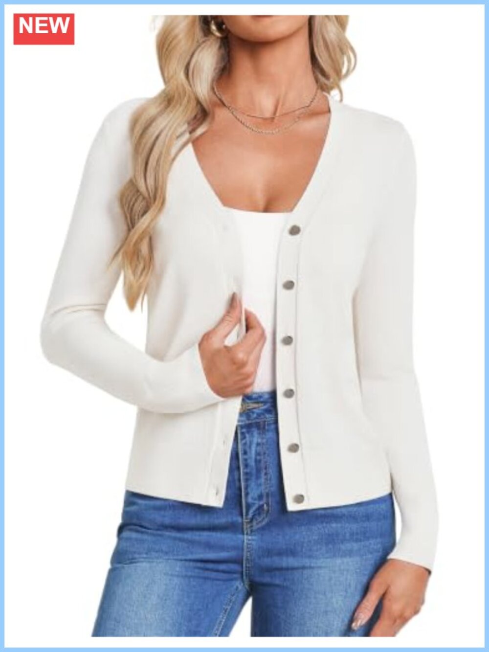 Lightweight V-Neck Button Cardigan Sweater Long Sleeve Knit Top